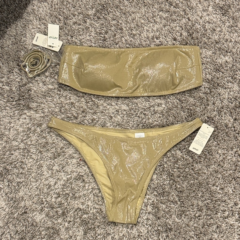 Aerie Shimmer Gold Bikini set S